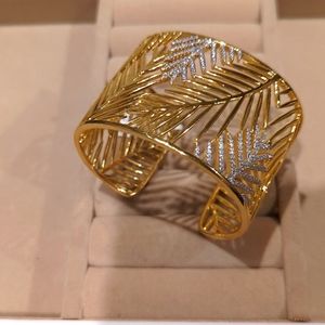 14k gold plated sterling silver and cubic zirconia Palm cuff bangle / bracelet.